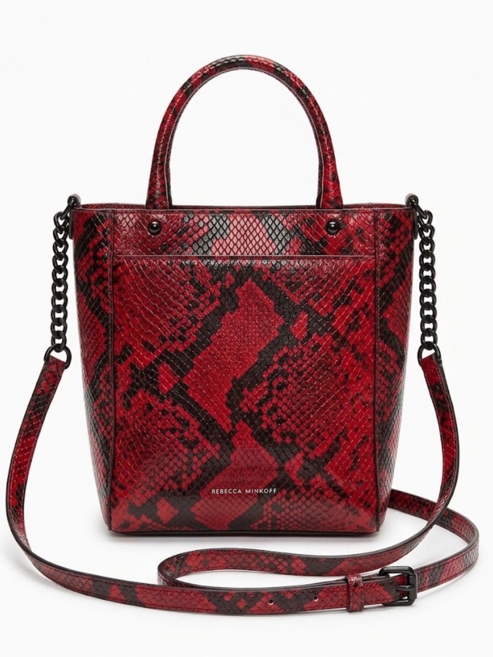 Rebecca Minkoff Red Python Embossed Leather Mini Kate North South Tote Crossbody